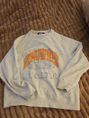 Heather Gray Crewneck Sweatshirt with Orange Logo